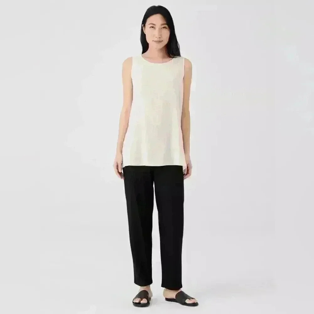 Eileen Fisher Women Large Black Pull On Stretch Pants Pockets Style #P1668M